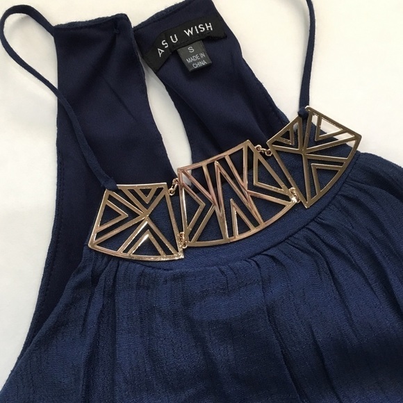As U Wish NWT Blue Gold halter dress size small - Picture 2 of 7